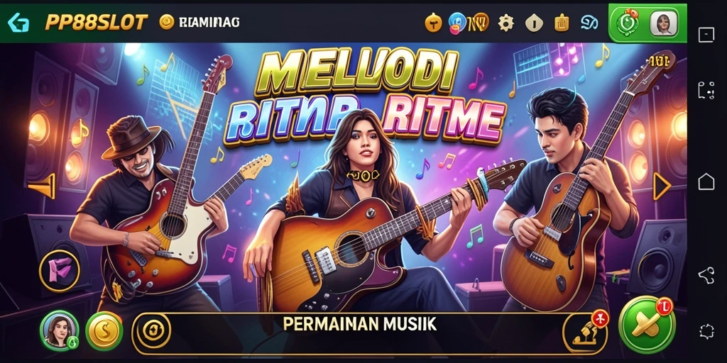 Screenshot utama PP88SLOT menampilkan gameplay seru dengan irama musik.