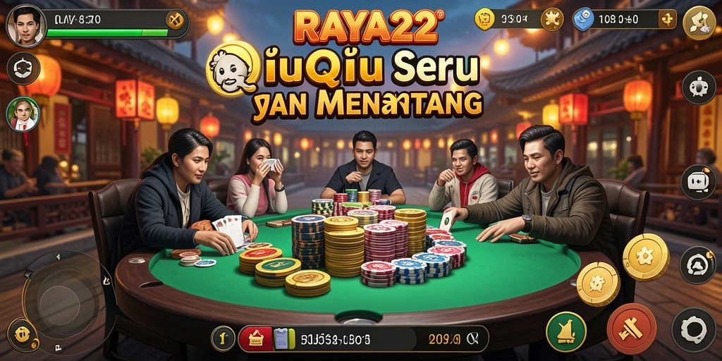 Screenshot utama RAYA22 menampilkan aksi seru permainan QiuQiu.