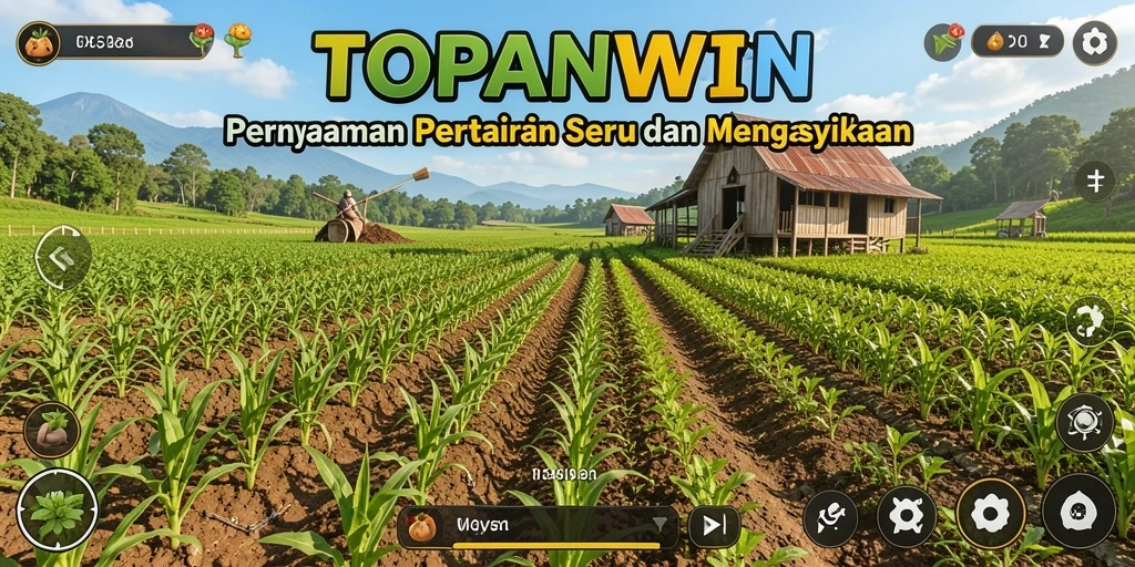 Screenshot gameplay TOPANWIN menampilkan ladang digital yang subur dan berwarna-warni.